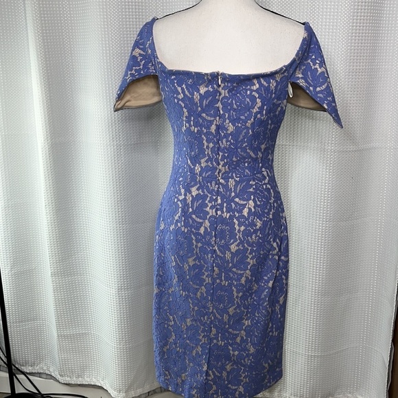 Vince Camuto Dress Off Shoulder Lace Periwinkle Blue Size 6 Pencil Skirt - Picture 8 of 16